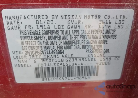 2020 Nissan Kicks Sv Xtronic Cvt from USA, damaged, VIN 3N1CP5CV7LL498964